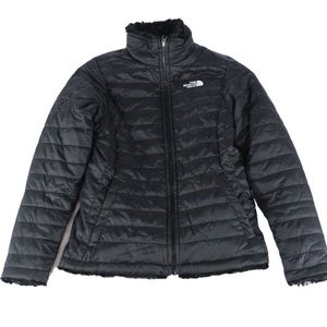 The North Face Girl’s sz M black Mossbud reversible quilted plush fleece jacket